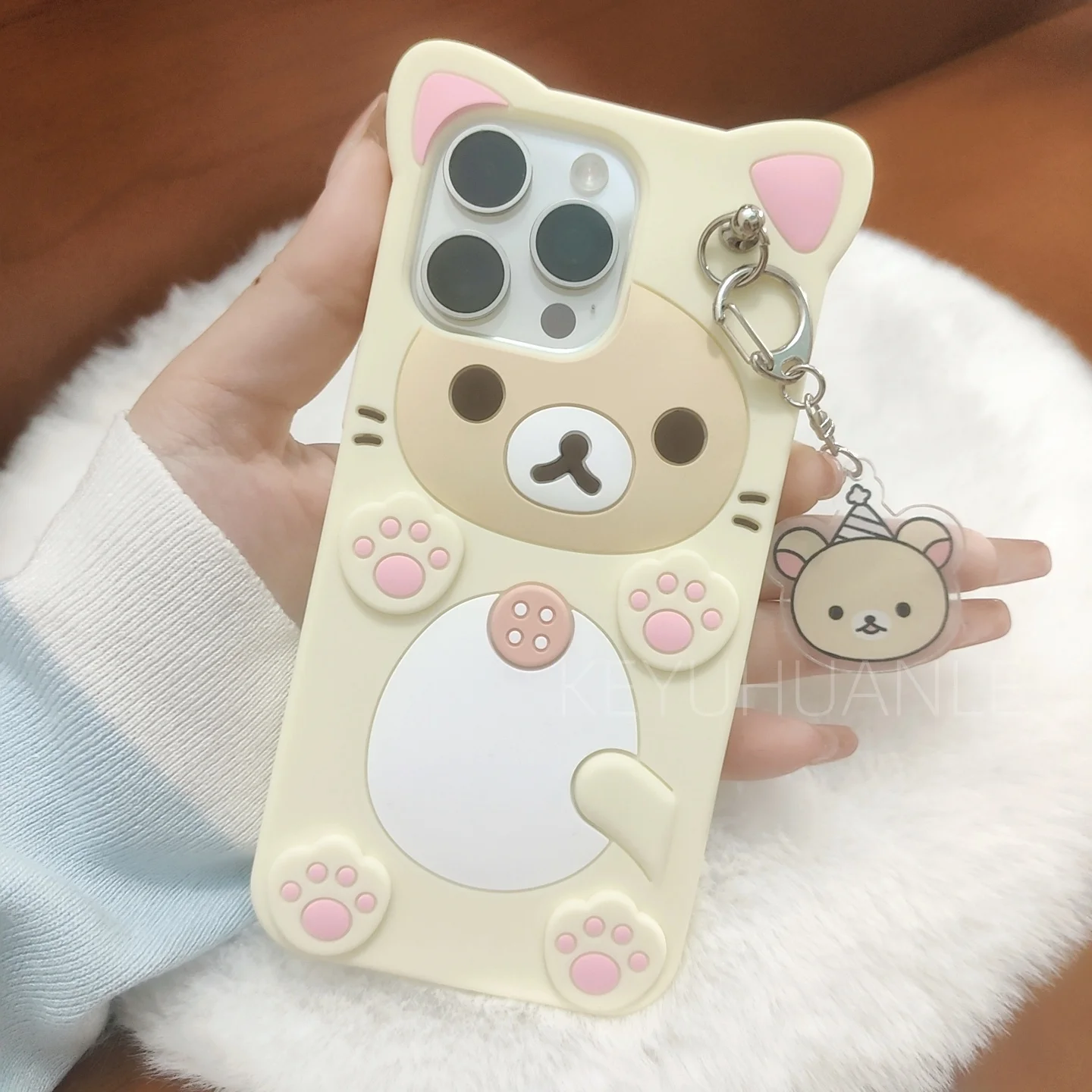 Adorable Rilakkuma 3D Cartoon Phone Case with Key Chain Pendant