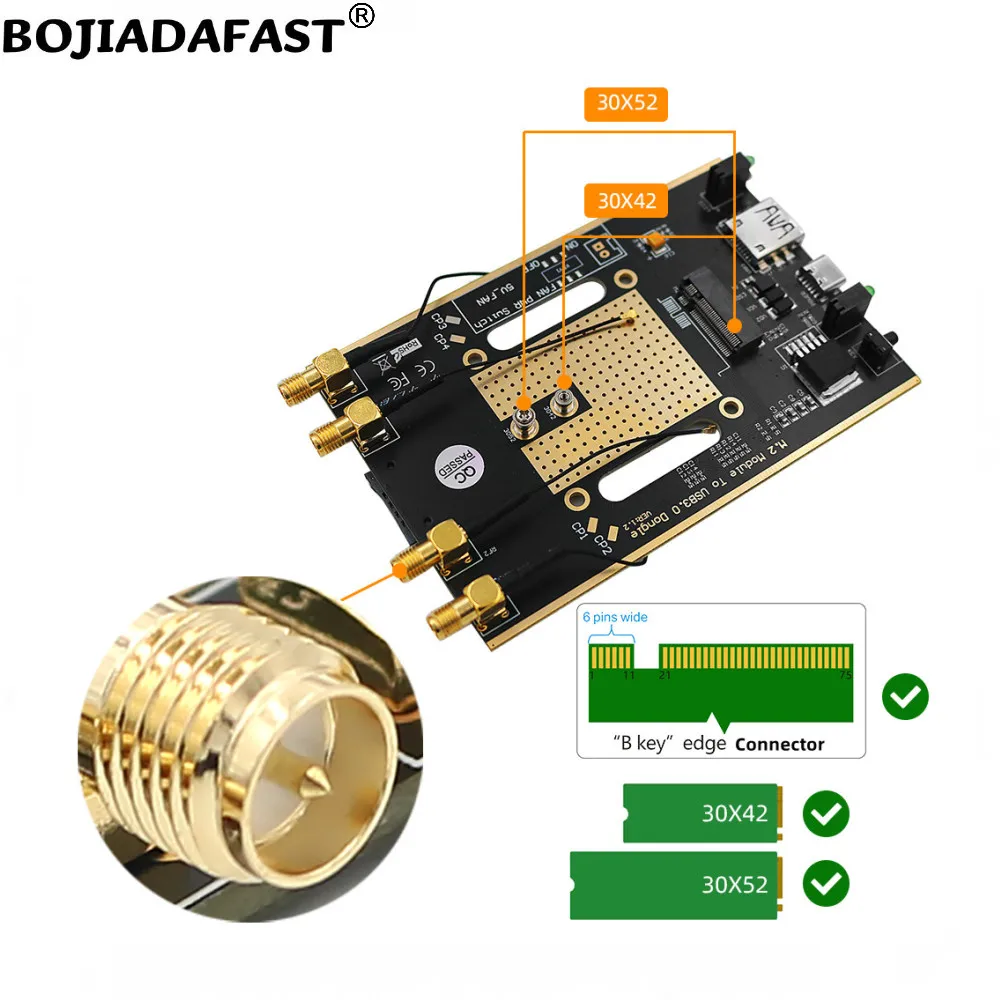 Conector Usb 3.0 Adaptador sem Fio Ngff m2 Slot para Cartão Sim Antenas Proteção Case para 5g 4g Lte Gsm Modem Module - Imagem 3