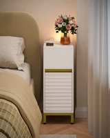 Набор из 2 прикроватных тумбочек, тонкий приставной столик со светодиодной подсветкой, 1 порт USB-A, 1 порт USB-C, с боковым открытым отделением для спальни