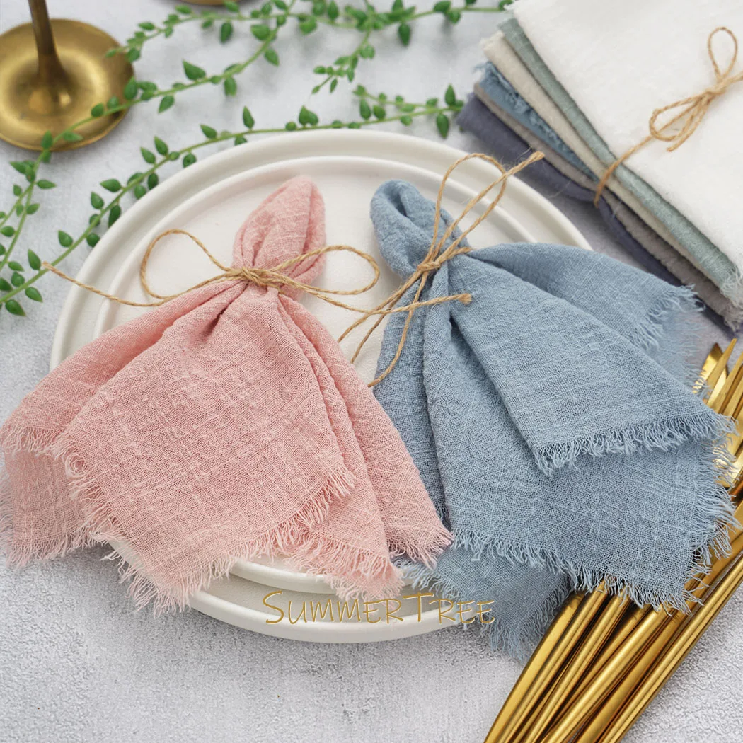 20pcs 32x32cm Cloth Napkins Cotton Gauze Napkin Handkerchief Bohemian Bridal Vintage Wedding Western Party Table Decoration 6