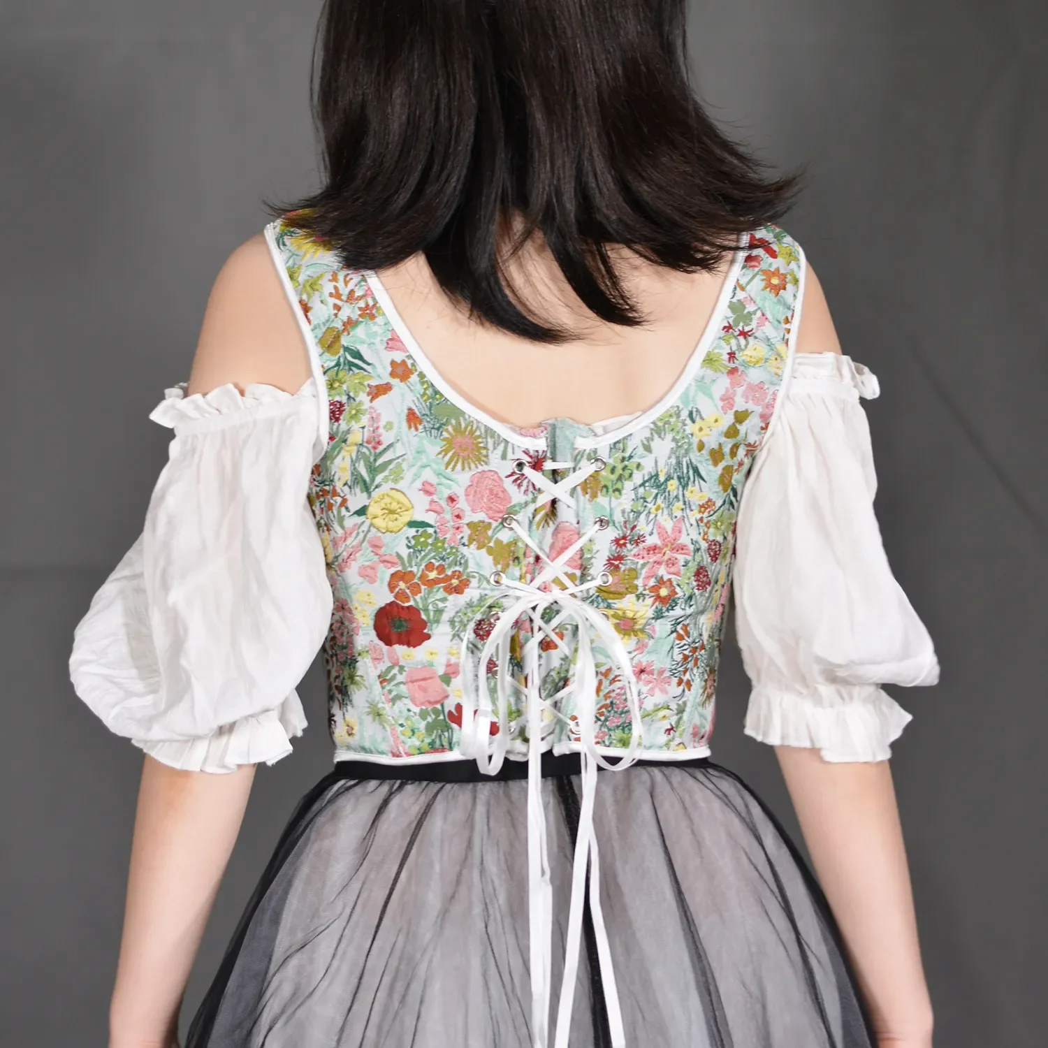 French Vintage Corset Tops Sexy Women Overbust Bustier Crop Top Tank Lace Up Women Flower Camisole Shaper Streetwear