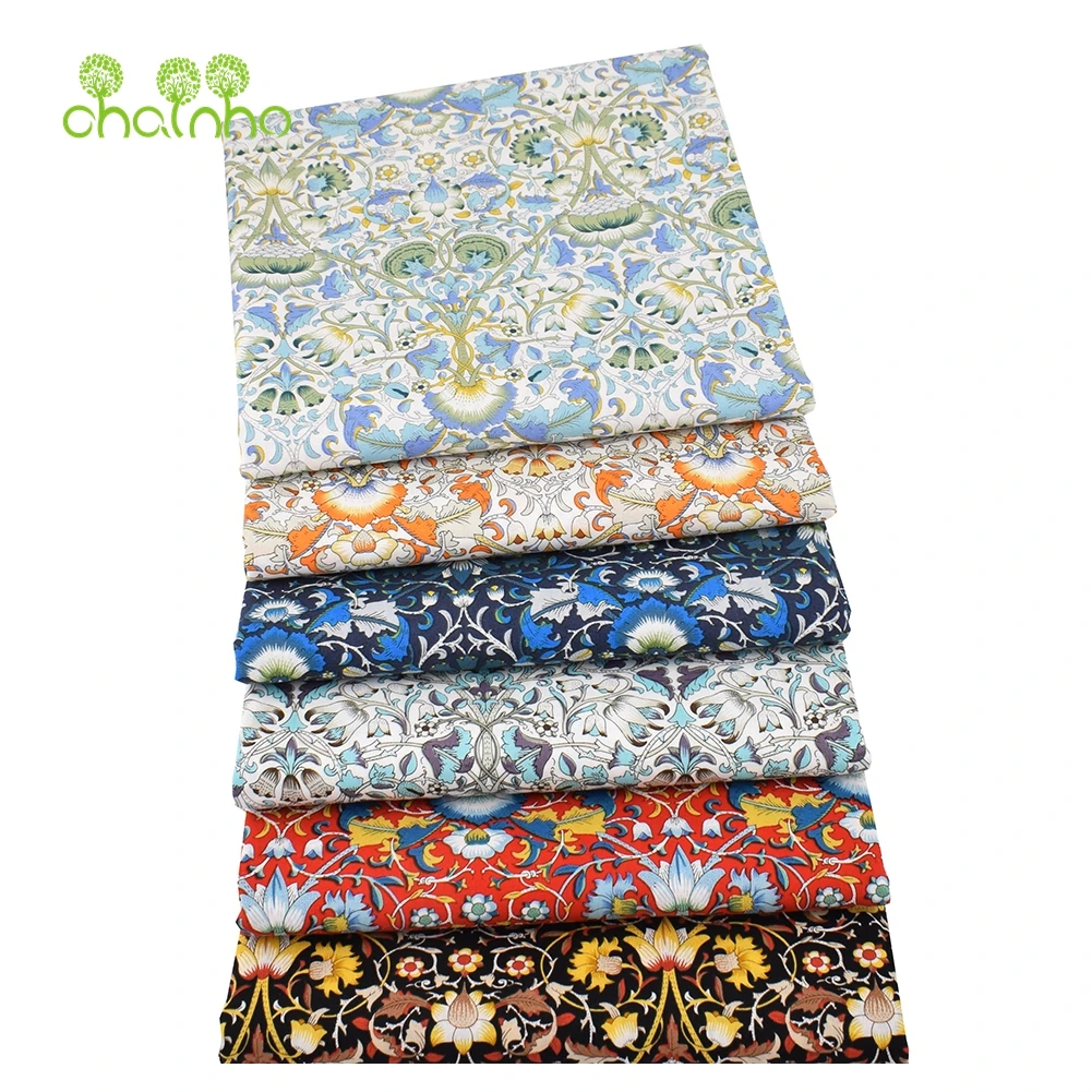 Chainho,Printed Plain Weave Poplin Cotton Fabric,DIY Sewing Quilting Material,Patchwork Cloth,Floral Series,3 Sizes,15PC33