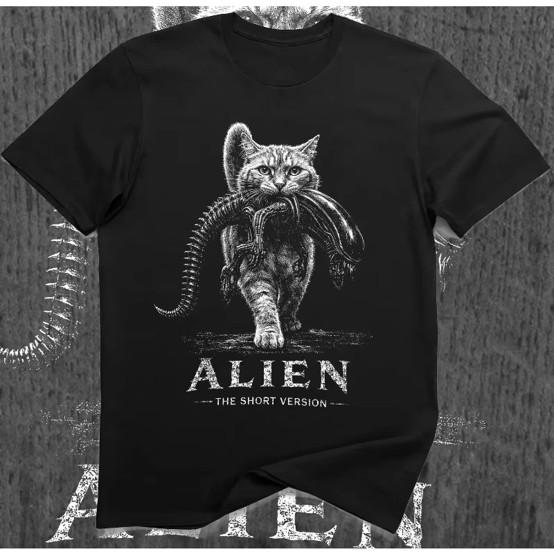 Alien Short Edition Katzen-T-Shirt - Sci-Fi-Horror-Simulationsmuster T-Shirt Sommer Neu Baumwolle Unisex T-Shirt für Männer und Frauen