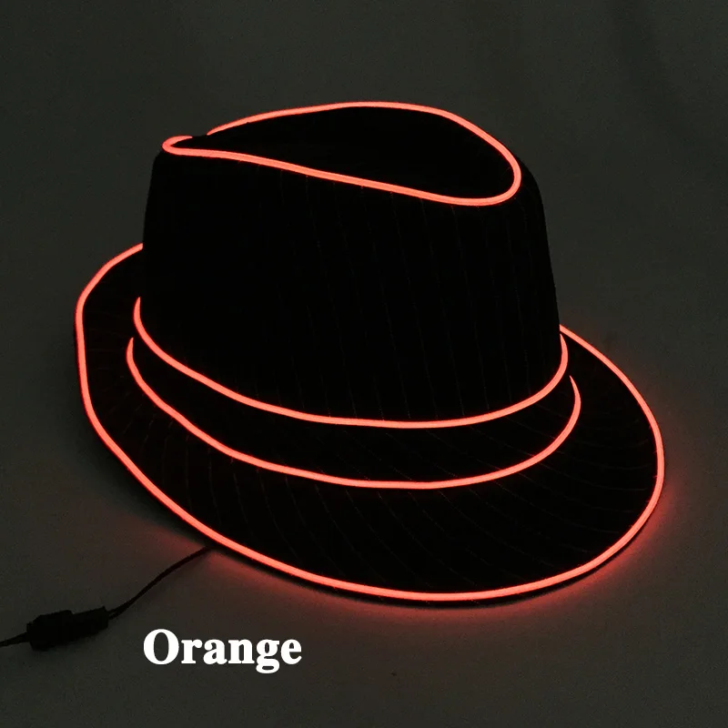 Männer Geschenk Neon EL Draht Glowing Schwarz Krawatten Fedor Hut Hochzeit Party Decor LED Leuchtende Krawatten Für Männer DJ Bar Club Bühne Prop – Detail 40