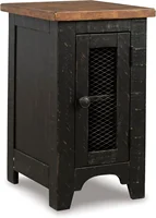 Signature Design by Ashley Valebeck Rustic Farmhouse Chair Side End Table with Cabinet Door, Distressed Black 1
