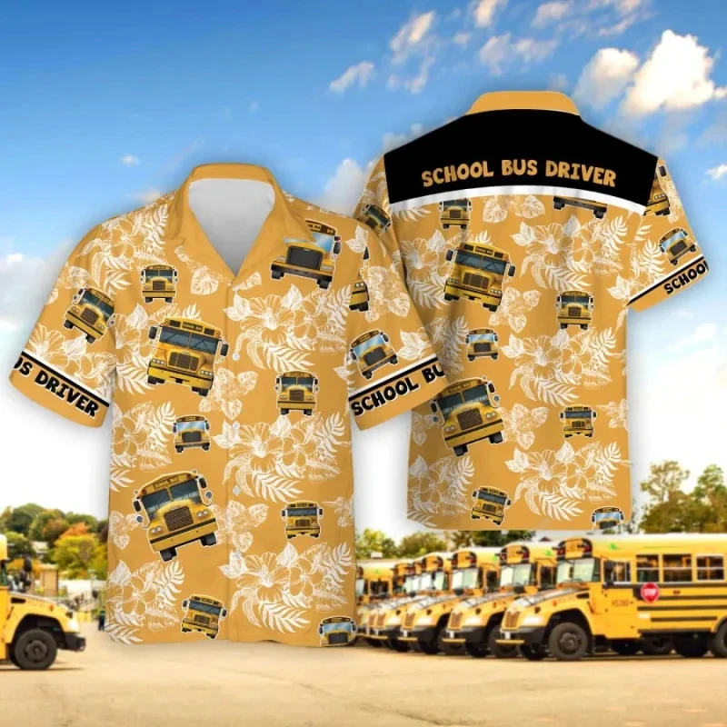thumbnail image 1 of Camisas de autobús escolar 2024 para hombre, camisa de moda con solapa para hombre, uniforme de calle de manga corta, camisas hawaianas de verano para hombre, venta al por mayor, 1 of 5