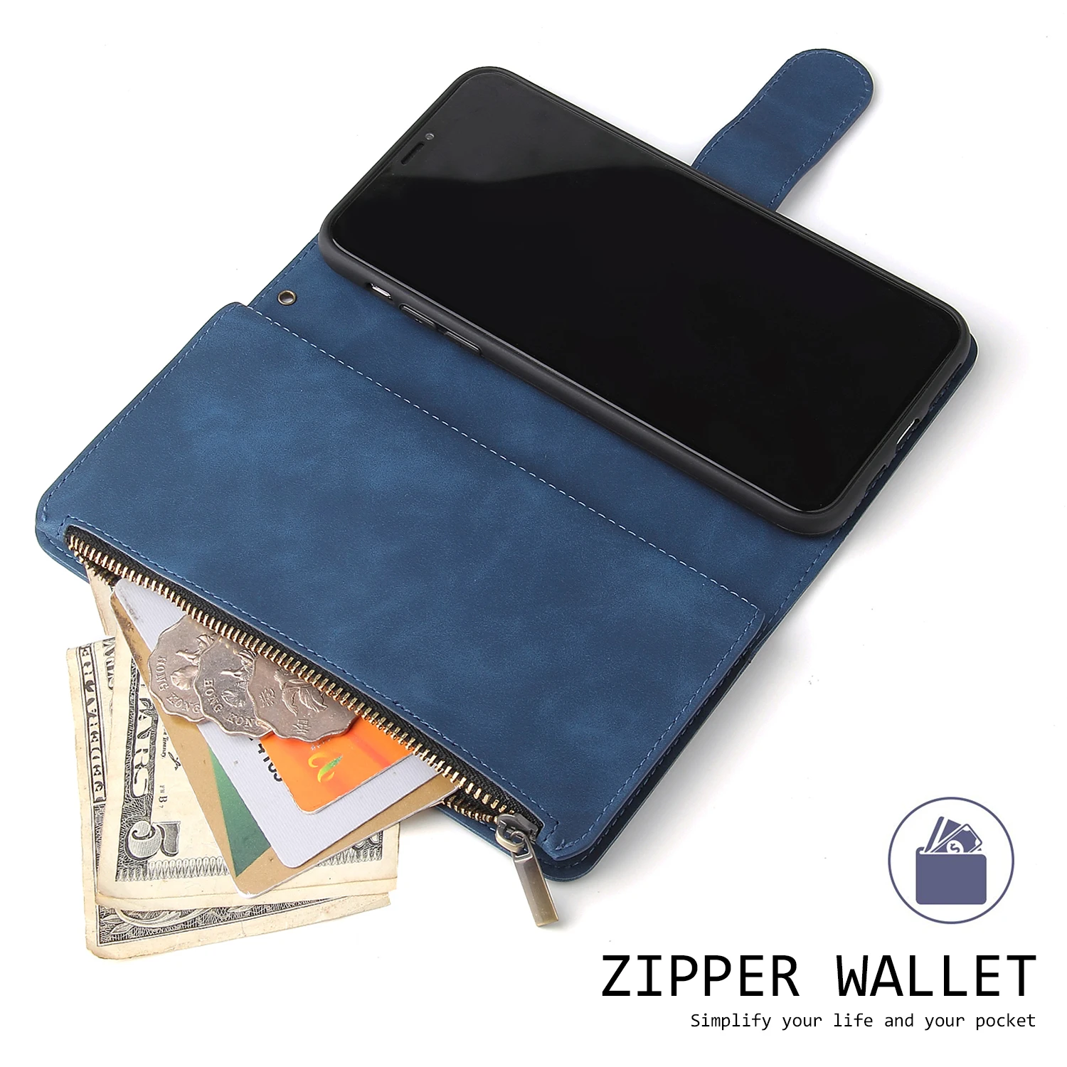 Premium Zipper Wallet Flip Leather Case - Shockproof Card Cover