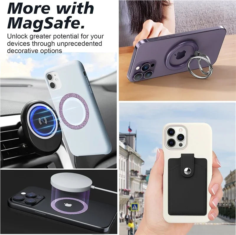 Sparkling Magnetic Ring Stickers: Wireless Charger & Phone Holder Enhancement Set (3-Pack)