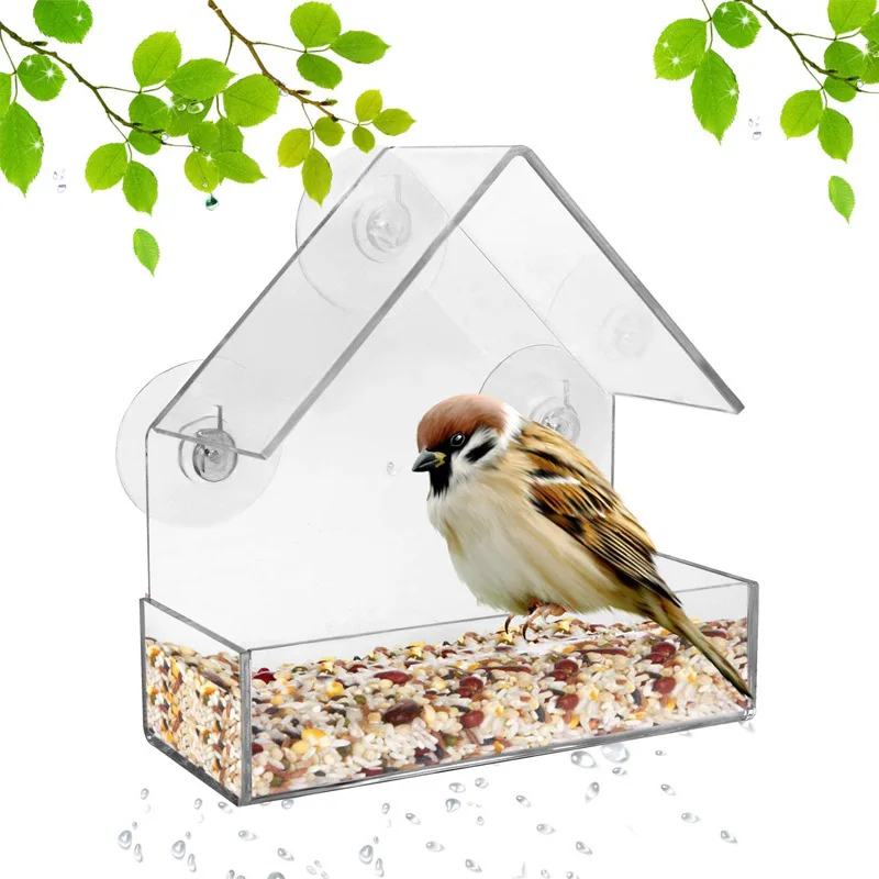 

Official Acrylic Clear Bird Cage Window Bird Feeder Birdhouse with Suction Outdoor Garden Feeding Roof Shape Window Bird Feeder