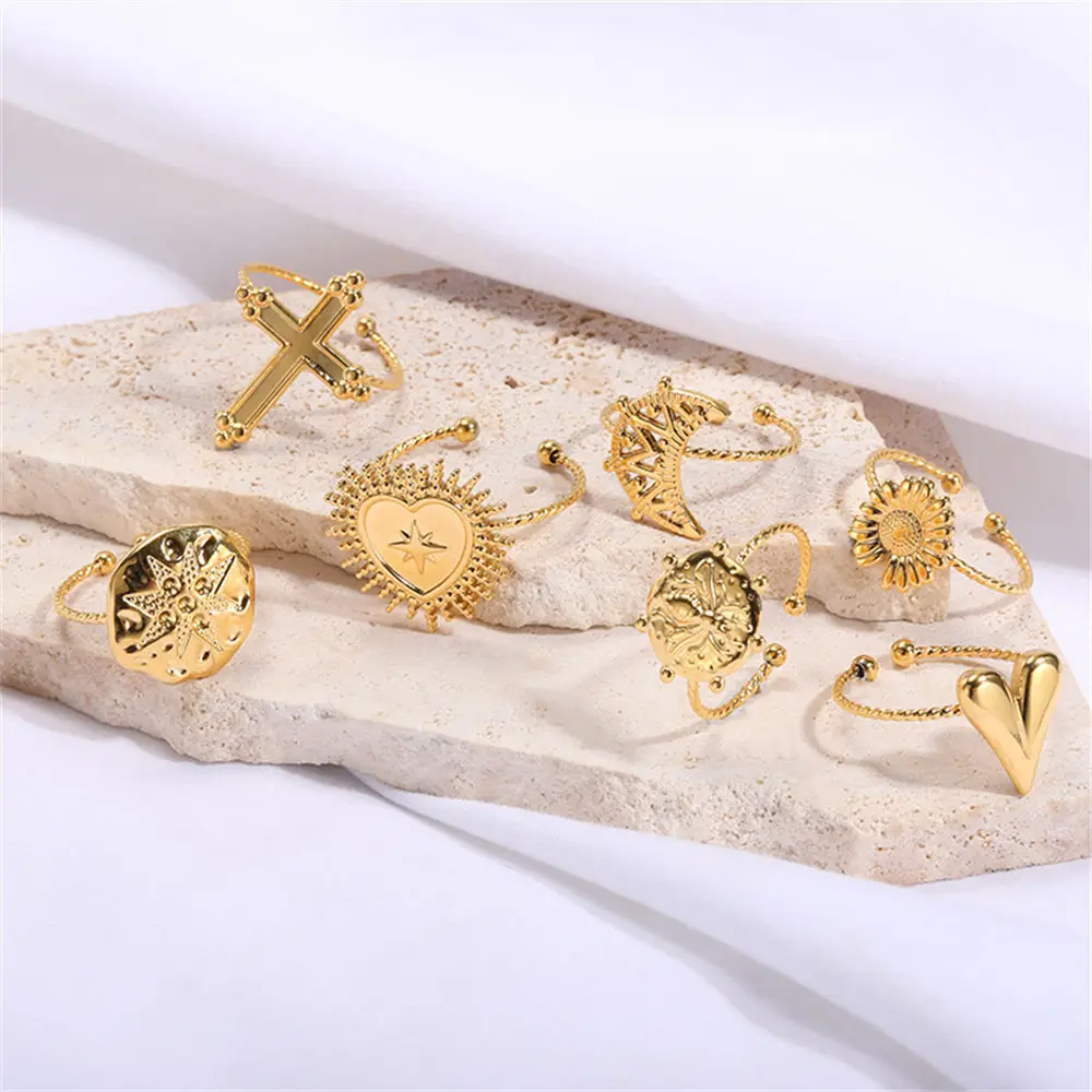 Retro Punk Cross Queen Bee Crown Heart Stainless Rings For Men Hipster Geometric Moon Daisy Rings Party Women Jewelry cross jewelry cross rings womens ring finger rings jewelry rings ring jewelry