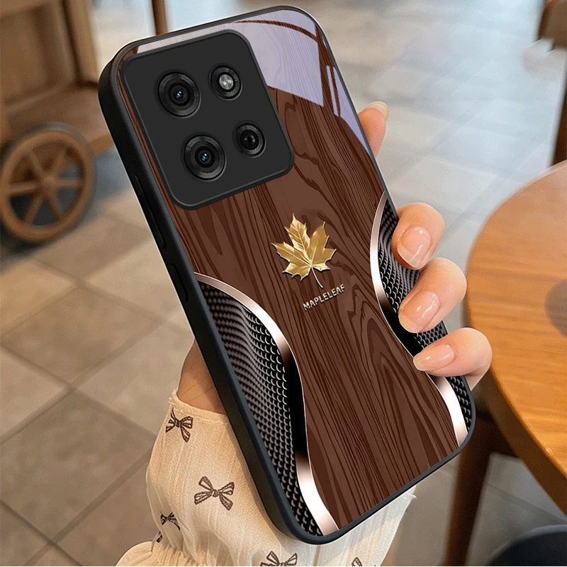 Maple Leaf Wood and Black Glass Phone Case Cover