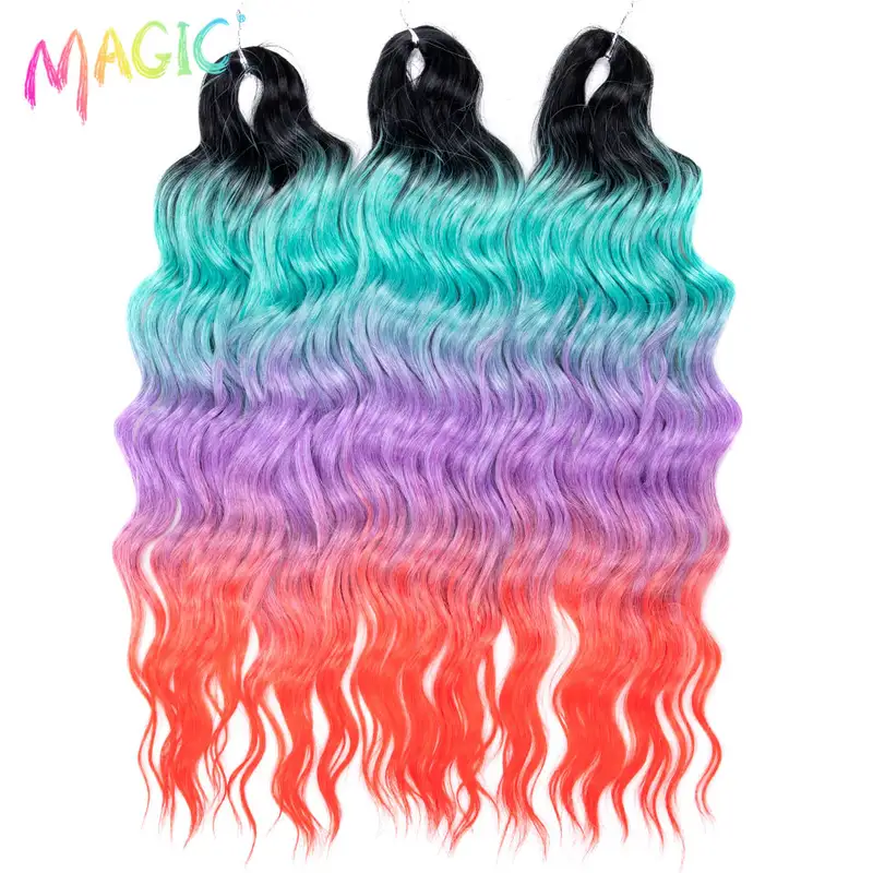 Anna Synthetic Hair 24 Inch Water Wave Braiding Hair Extensions Ombre Blonde Deep Wave Afro Curl Twist Crochet Hair for Women - Image 54