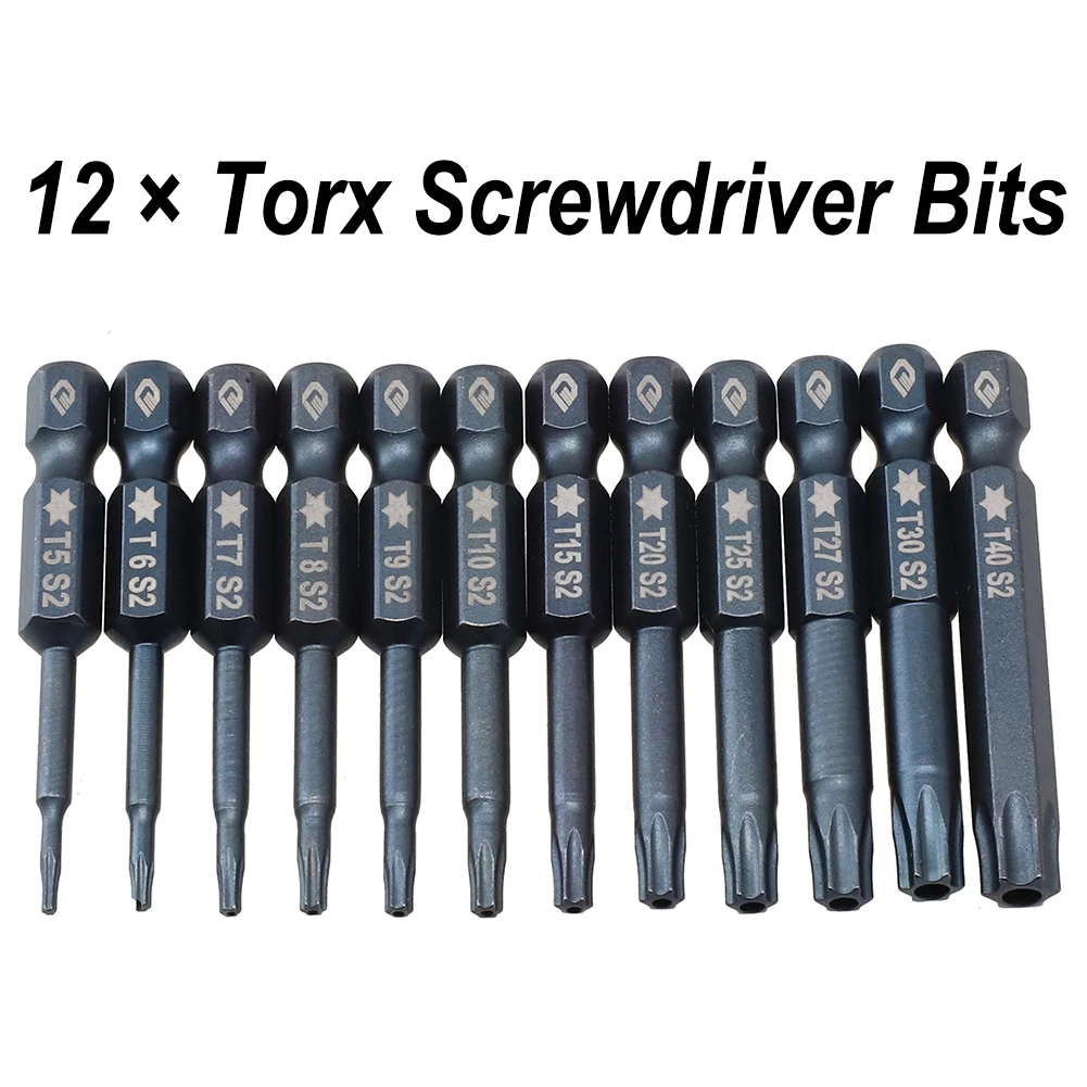 

12pcs 50mm Torx Screwdriver Bits Set Tamper Proof Security Drill Magnetic Bit 1/4'' Hex Screw Driver Bits Screwdriver T5-T40