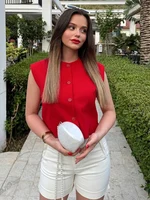 Women's Cropped Vests Summer Sleeveless Red Vest For Women Office Wear Button Up Waistcoat Woman Casual Suit Vest Coat