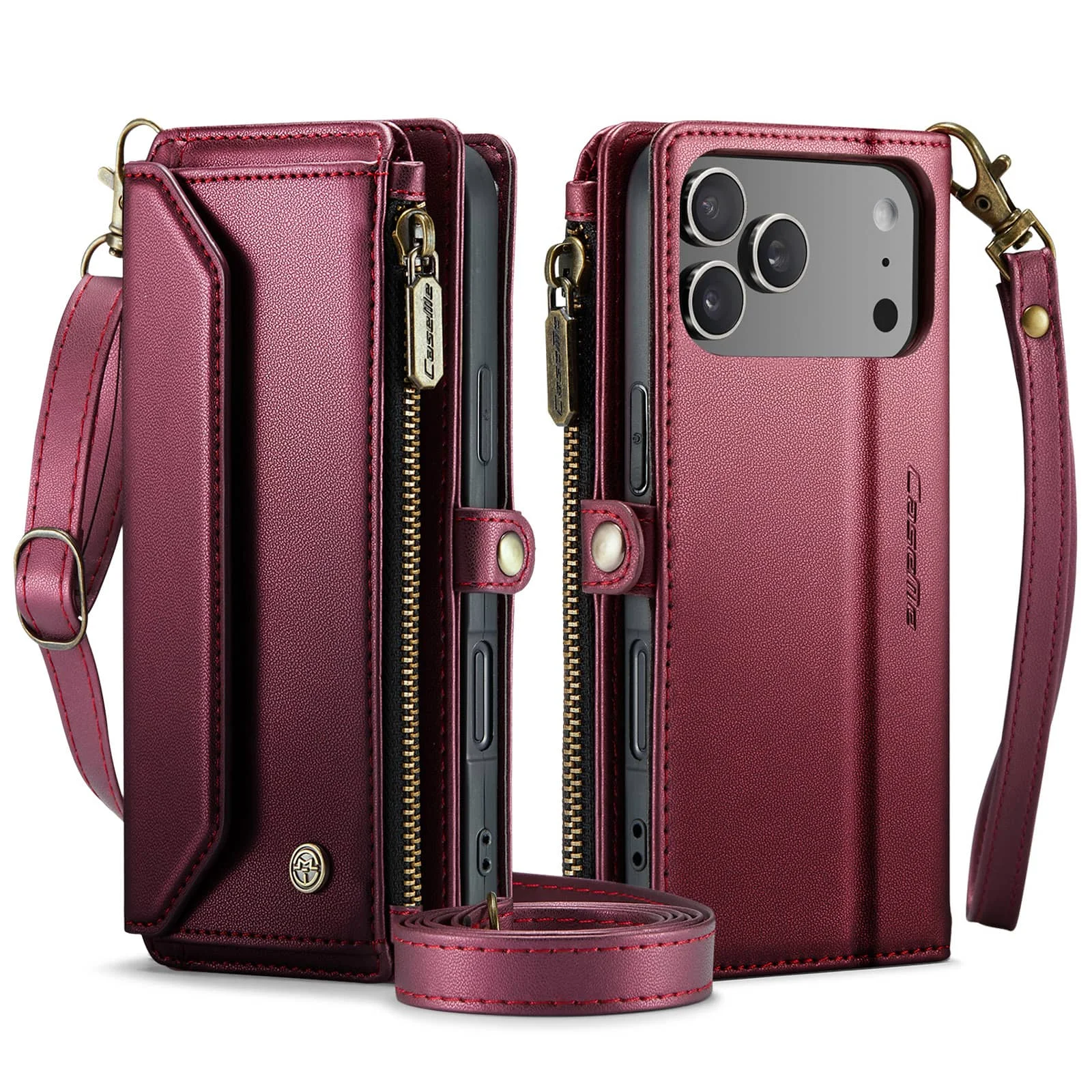 RFID Blocking Crossbody Wallet Case with Wristlet and Shoulder Strap, Premium PU Leather, 7-10 Card Holder