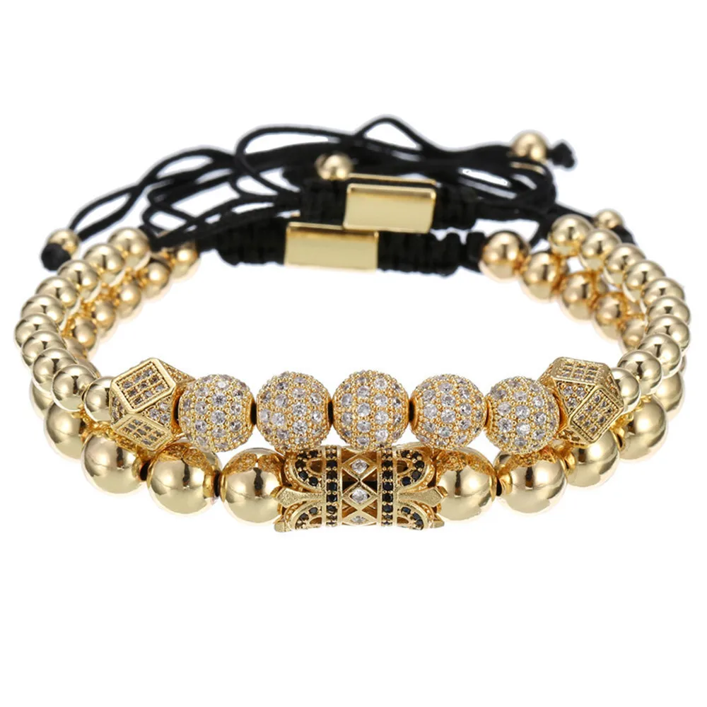 

Round Crystal Big Hole Beads Braided Bracelet Men Women Bangle Set Holiday Gift Decor Accessories