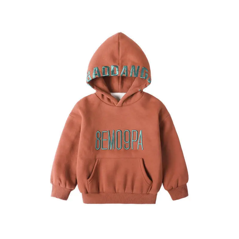 Children's Letters Autumn and Winter Fleece-Lined Thickened New Hooded Children's Western Style Top Sweater Clothing