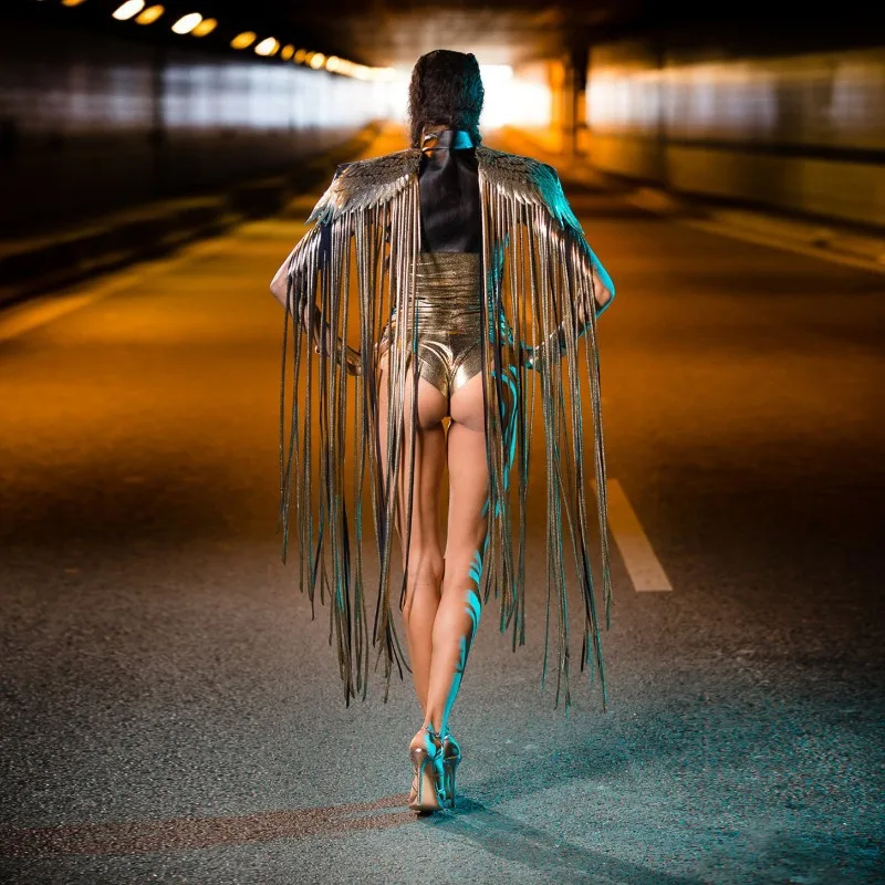 Leosoxs Gothic Sequin Fringe Tassel Wings Cover Ups Unisex Y2K Cosplay Costumes Capes Streetwear Beach Party Shawl Cloak