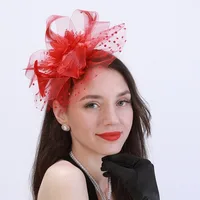New Women Mesh Flower Fascinator Hat Wedding Party Feather Floral Mesh Veil Headband Ladies Cocktail Tea Party Hair Accessories 4
