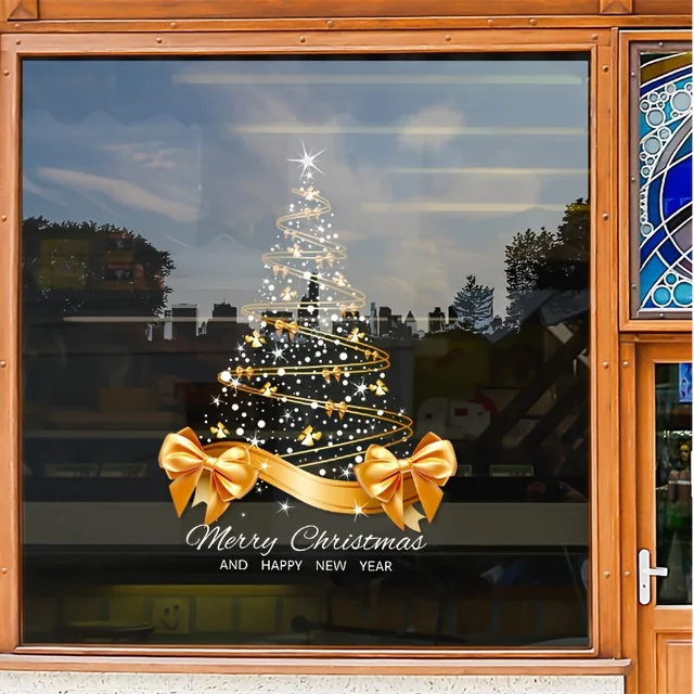 Golden Christmas Tree Electrostatic Sticker – 2025 Décor 5