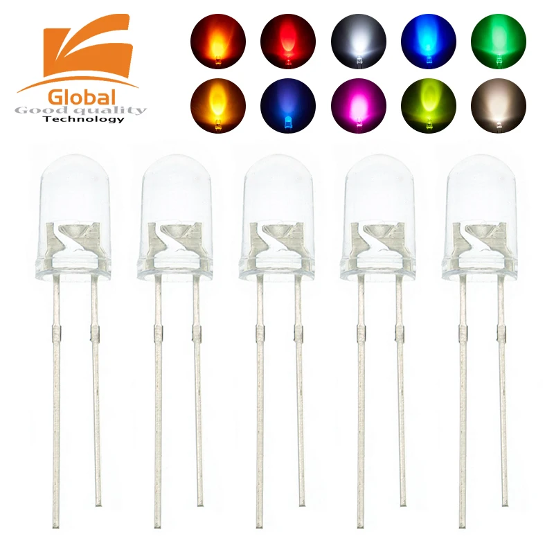 100PCS 5mm LED Light Emitting Diode Kit 2V 3V PCB Assortment Warm white Red Blue Green UV Orange Yellow Pink Color bulb lamp Set