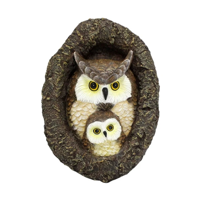 

Resin Owl Figurines Mother Child Owl Sculptures Animal Ornaments Garden Tree Peeker for Outdoor Decoration