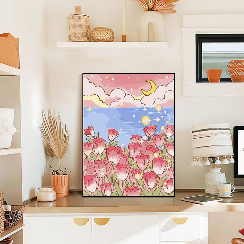 5D Landscape Cartoon Diamond Painting Beautiful Flowers And Moon Full Rhinestone Mosaic Embroidery Cross Stitch Kit Home Decor diamond art painting kit diamond painting set diamond painting