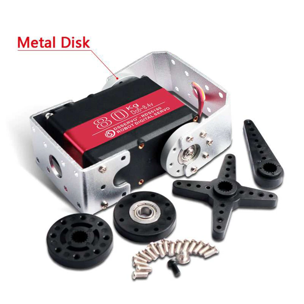 RCmall 4 Sets RDS5180 80KG Digital Metal Robotic Servo 180/ 270 Degree 7.4V Double-shaft IP66 RC Servo Motor for Robot Car
