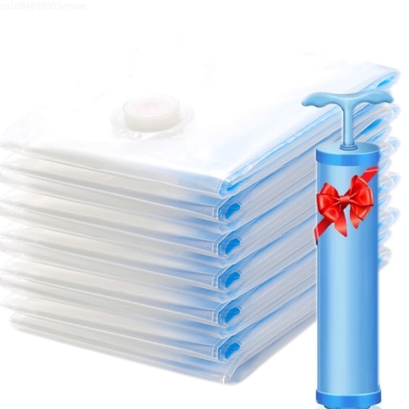 Reusable Vacuum Bag and Pump Cover for Clothes Storing Large Plastic Compression Empty Bag Travel Accessories Storage Container