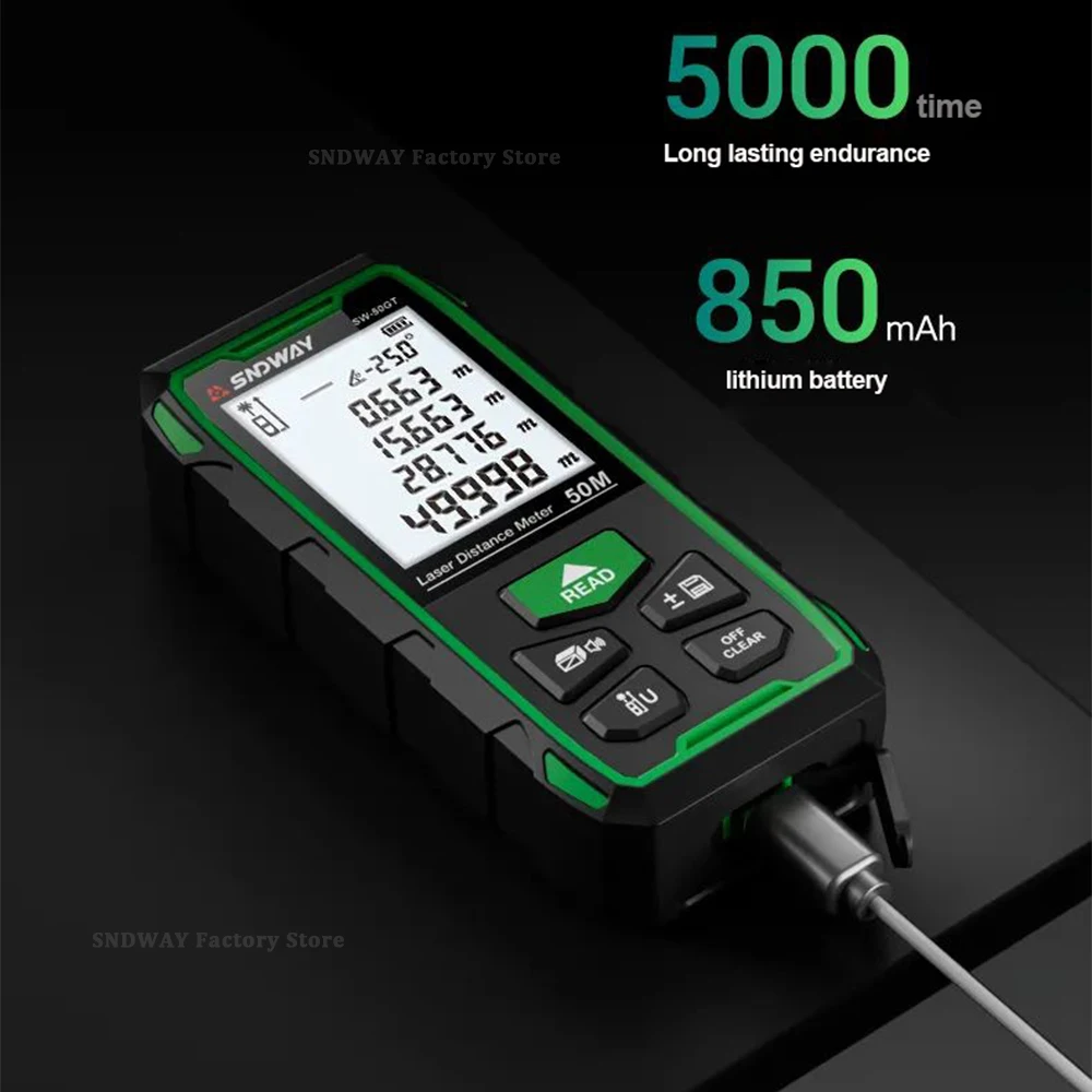 Laser Rangefinder SNDWAY SW-50/70/100GT Digital Distance Meter Rechargeable Green