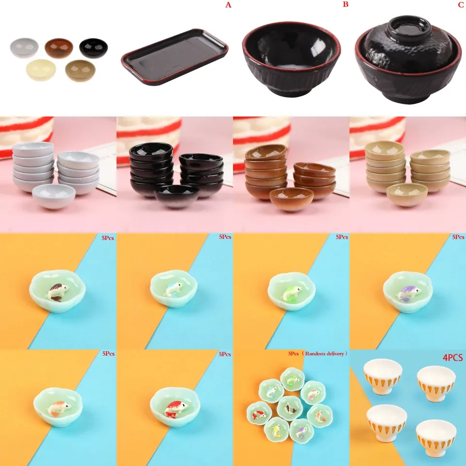 10Pcs Miniature Kitchen Set, Resin Plates 1/12 Scale