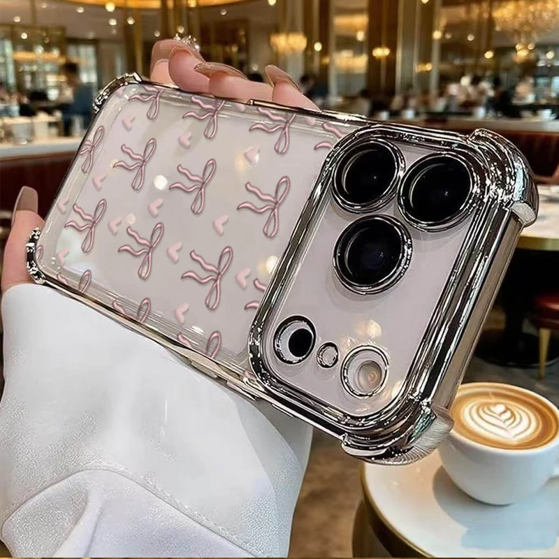 Lovely Pink Bowknot Plating Soft Shockproof Phone Case