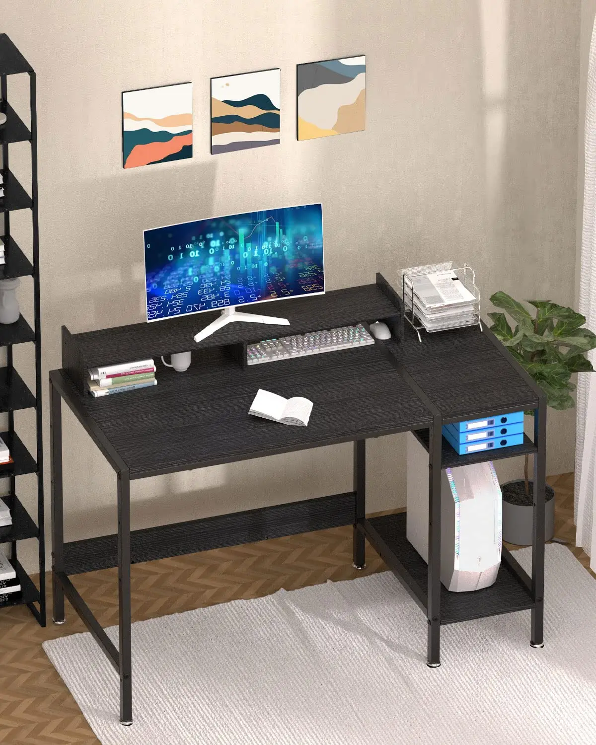 

Computer Desk - 38” Gaming Desk, Home Office Desk with Storage, Small Desk with Monitor Stand, Writing Desk for 2 Monitors, Adju