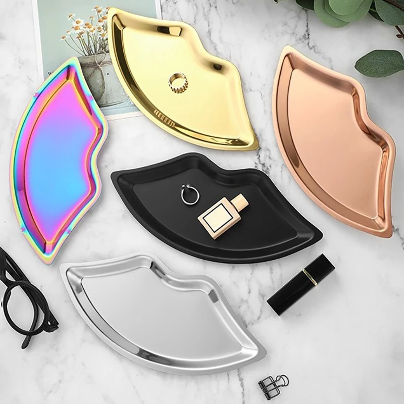Stainless Steel Lip Shaped Jewelry Tray Home Cosmetics Metal Tray Female Jewelry Storage Decorative,jewelry storage tray