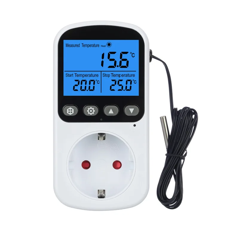 Digital EU Plug Temperature Controller Socket Outlet Thermostat With Timer Sensor Probe Heating Cooling Switch Backlight