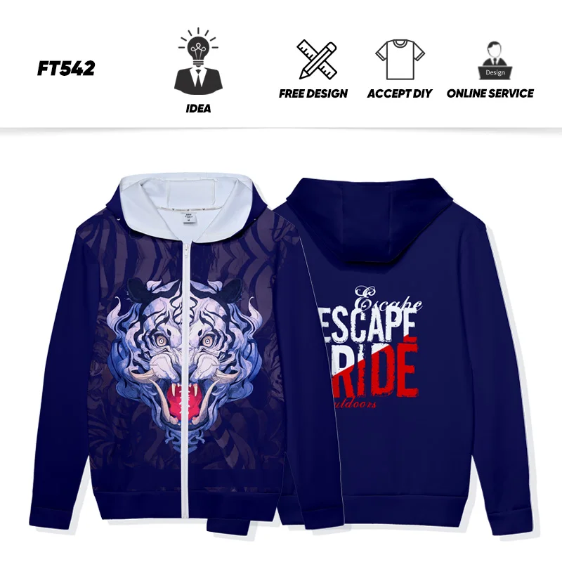 thumbnail image 1 of Sudadera con capucha de sublimación para hombre, suéter con estampado DIgital, bordado OEM, Unisex, personalizado, con cremallera completa, WW16, venta al por mayor, 1 of 5