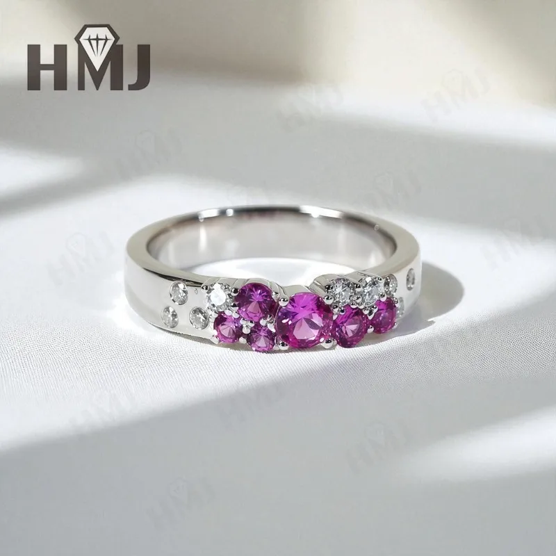 14K Ring in Blütenknospenform, im Labor gezüchteter rosa Saphir, Ehering aus 10K 925er Sterlingsilber ​ Schmuck für Damen und Herren, romantische Charms – Detail 25
