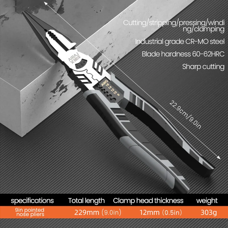 Wire Pliers 9-Inch Multifunctional Labor-Saving Industrial Grade Manual Wire Stripping Shearing Clamping Tool