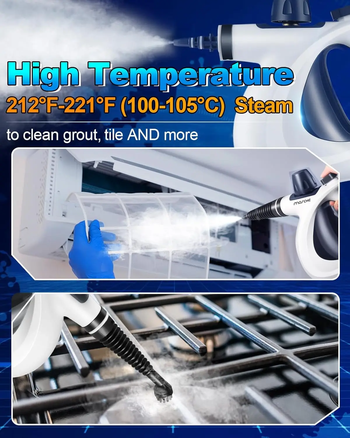 Handheld Pressurized Steam Cleaner with 11-Piece Accessory Set, Multi-Surface Steamer for Cleaning, All Natural Steam Cleaner