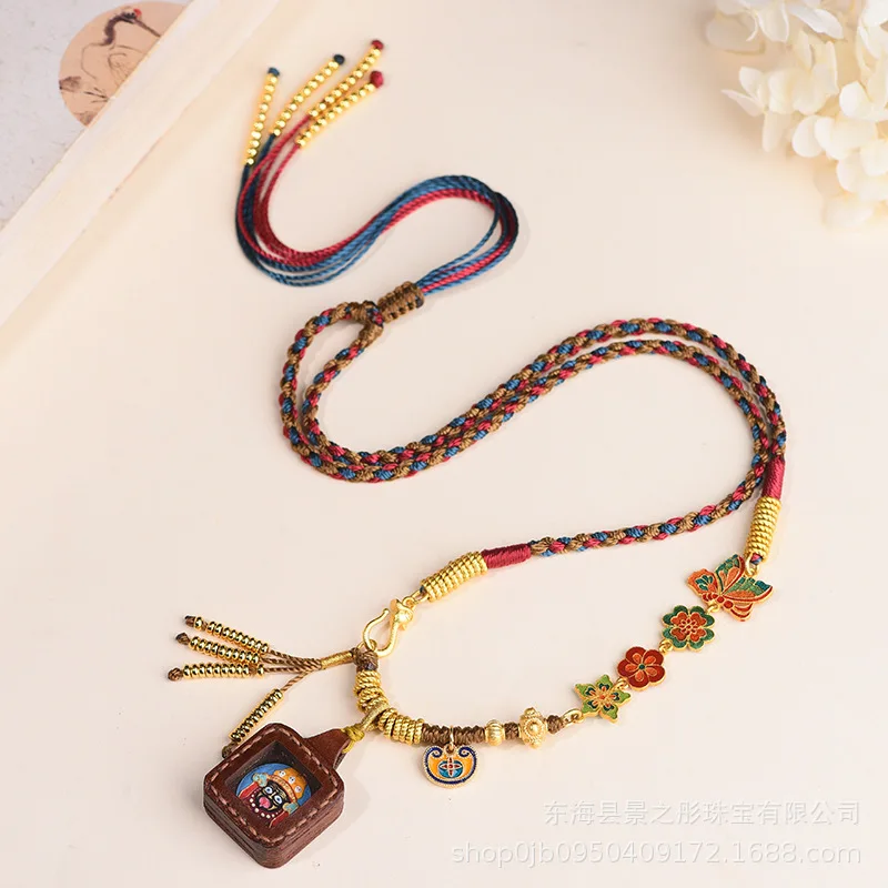 신상 오리지널 중국 티베트 민족 스타일 펜던트 로프, Zachilam Thangka 여성 목 걸이, 노란색 부의 신 랜야드