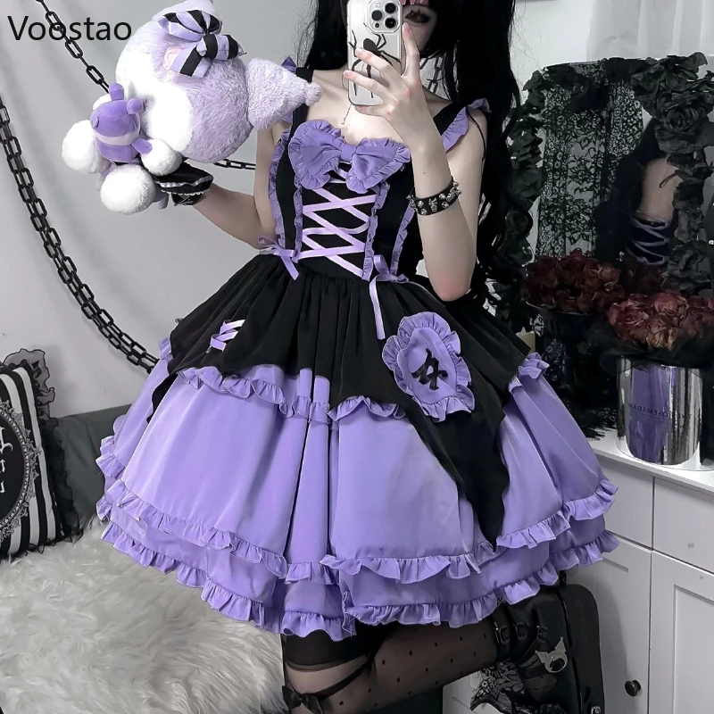 Japanese Gothic Lolita Jsk Dress Japanese Women Harajuku Y2k Halloween Little Witch Cosplay Ruffles Bow Princess Party Dresses lolita dress lolita suspender dress lolita cosplay costumes suspender dress lolita skirt lolita blouses gothic gowns