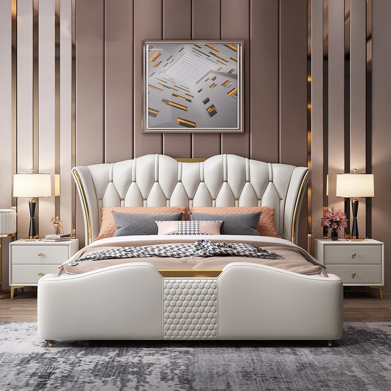 Leather Bed Bedroom Furniture Light Luxury Home Furniture High Quality Double Bed With Storage Space