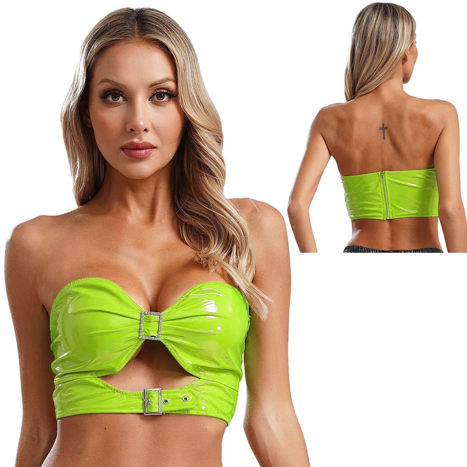 Reggiseno A Fascia Metallico Lucido Donna - Senza Spalline Per Danza, Rave E Festival - Top Rave - 3