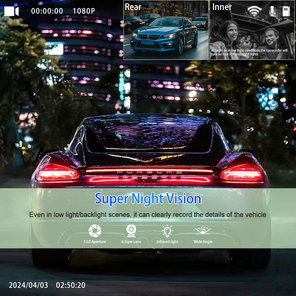 Car DVR 3Camera For Car Camera 1080P Video Recorder WIFI Dash Cam Front Rear View Camera Night Vision Black Box Car Accessories