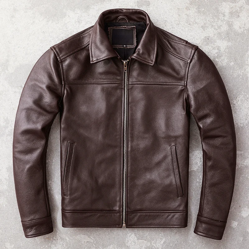 Men Leather Jacket New Casual Real Cowhide Genuine Leather Jacket Men Slim Mens Clothes Spring Autumn Men's Cow Clothing Asian Size 6XL