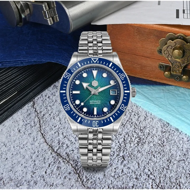 San Martin SN0148 Men's Luxury Diver Watch Enamel Sunburst Dial