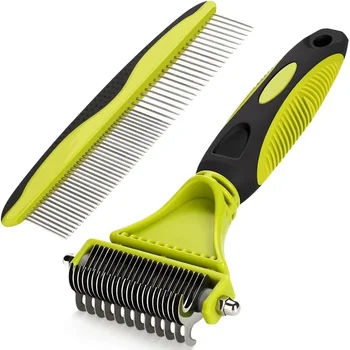 2 Pack - Double Sided Undercoat Rake & Dematting Comb for Matted or Knotted Undercoat Hair, for Medium Long-haired Cats & Dogs 1