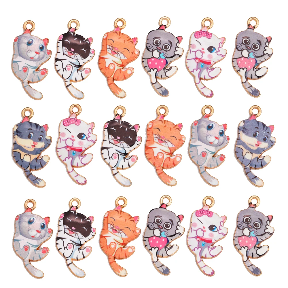 Gemischt 10 stücke niedlichen Kätzchen Charms vergoldet Emaille Katze Anhänger für DIY Ohrringe Halskette Schmuck Herstellung Zubehör Großhandel