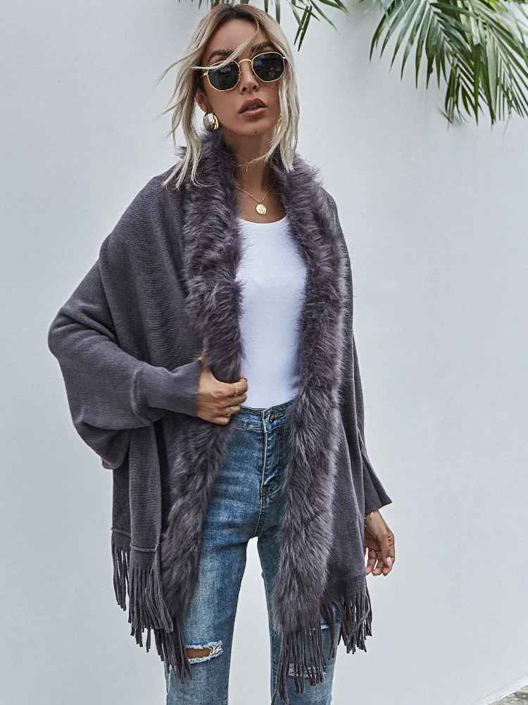 

Women's Winter New Fur Collar Shawl Cardigan Sweater Coat New Arrival Fashion Casual Cardigans Women Long Sleeve Coat