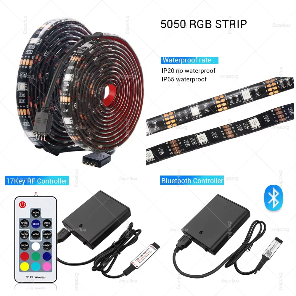 USB LED Strip Light RGB – 2 Meter, Batterie- Oder USB-betrieben, Wasserdicht, Mit Fernbedienung, Flexibel Schneidbar